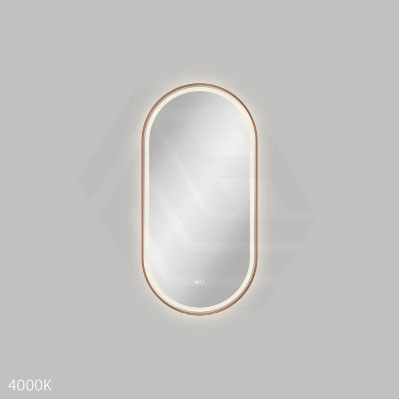 450x900mm Fienza Empire Pill Framed Touch Sensor Frontlit LED Mirror Vertical/Horizontal Brushed Copper