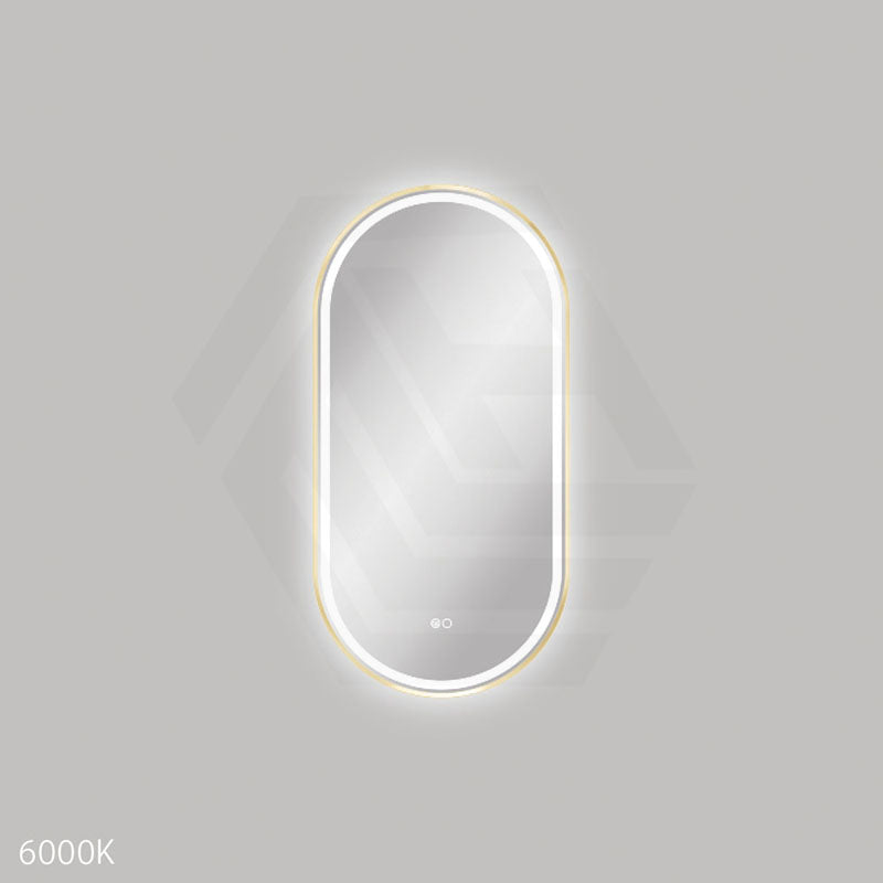 450x900mm Fienza Empire Pill Framed Touch Sensor Frontlit LED Mirror Vertical/Horizontal Brushed Gold