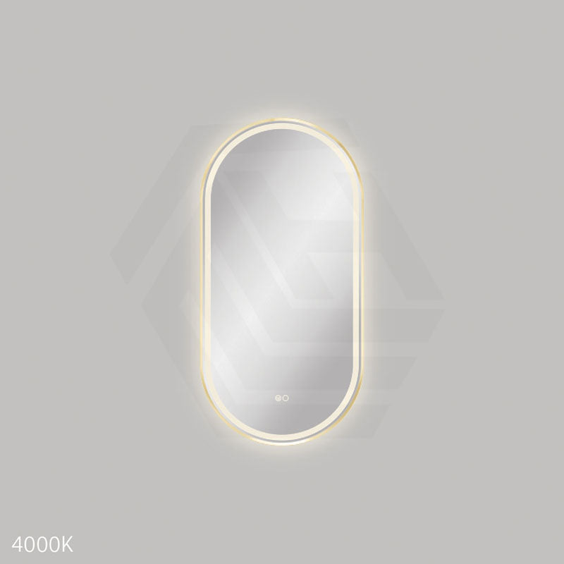 450x900mm Fienza Empire Pill Framed Touch Sensor Frontlit LED Mirror Vertical/Horizontal Brushed Gold