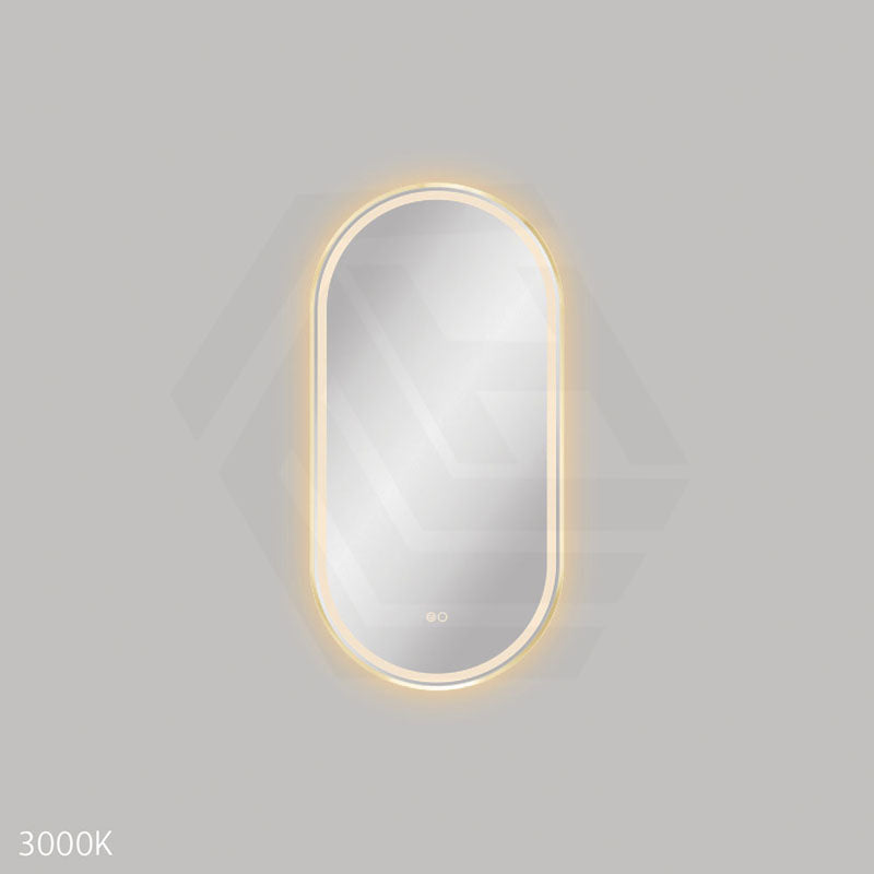450x900mm Fienza Empire Pill Framed Touch Sensor Frontlit LED Mirror Vertical/Horizontal Brushed Gold