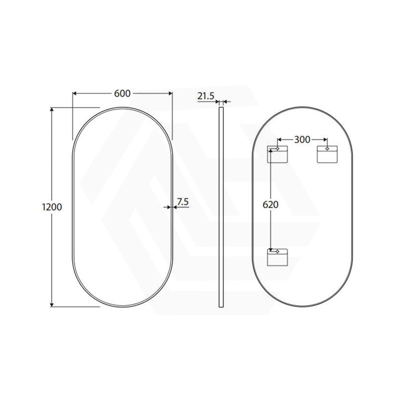 600x1200mm Fienza Empire Pill Framed Touch Sensor Frontlit LED Mirror Vertical/Horizontal Variant Colour Available