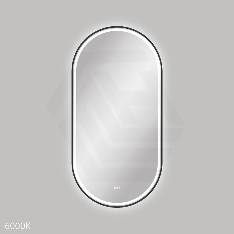 600x1200mm Fienza Empire Pill Framed Touch Sensor Frontlit LED Mirror Vertical/Horizontal Matt Black