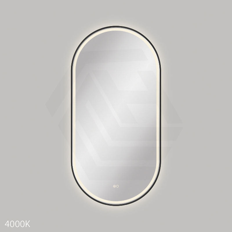 600x1200mm Fienza Empire Pill Framed Touch Sensor Frontlit LED Mirror Vertical/Horizontal Matt Black