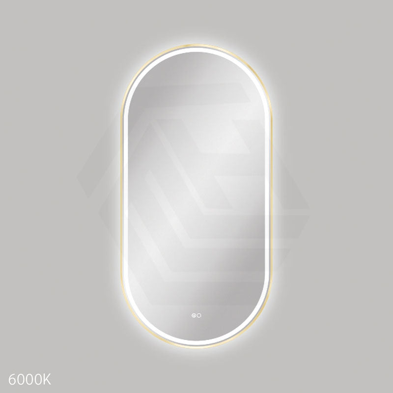 600x1200mm Fienza Empire Pill Framed Touch Sensor Frontlit LED Mirror Vertical/Horizontal Brushed Gold