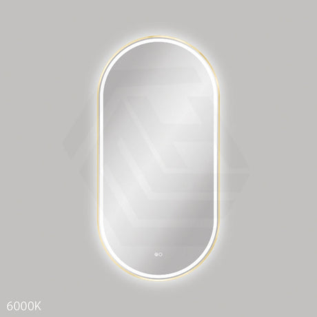 600x1200mm Fienza Empire Pill Framed Touch Sensor Frontlit LED Mirror Vertical/Horizontal Brushed Gold
