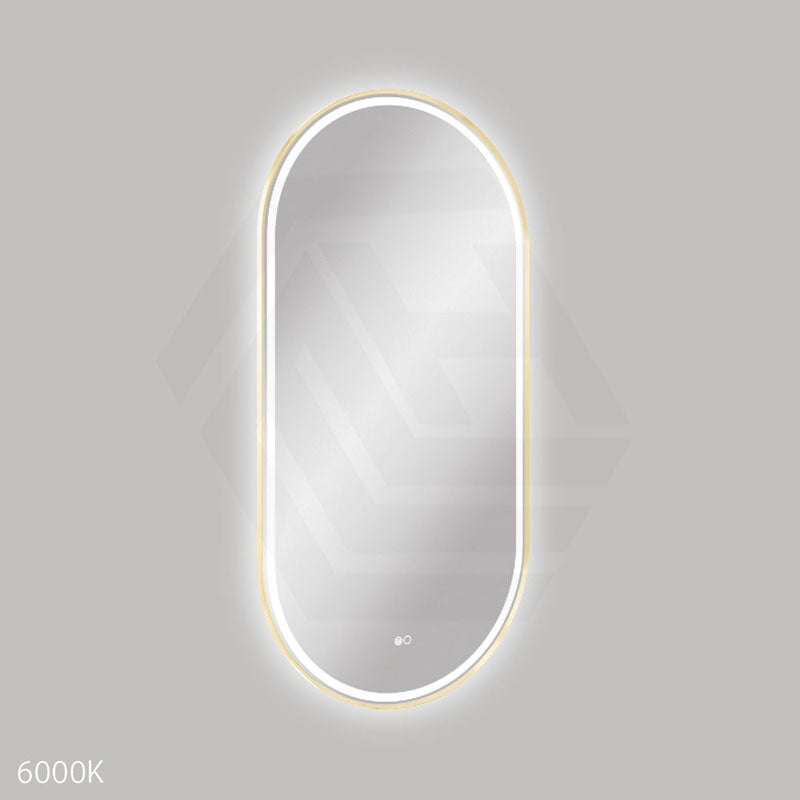 600x1200mm Fienza Empire Pill Framed Touch Sensor Frontlit LED Mirror Vertical/Horizontal Brushed Gold