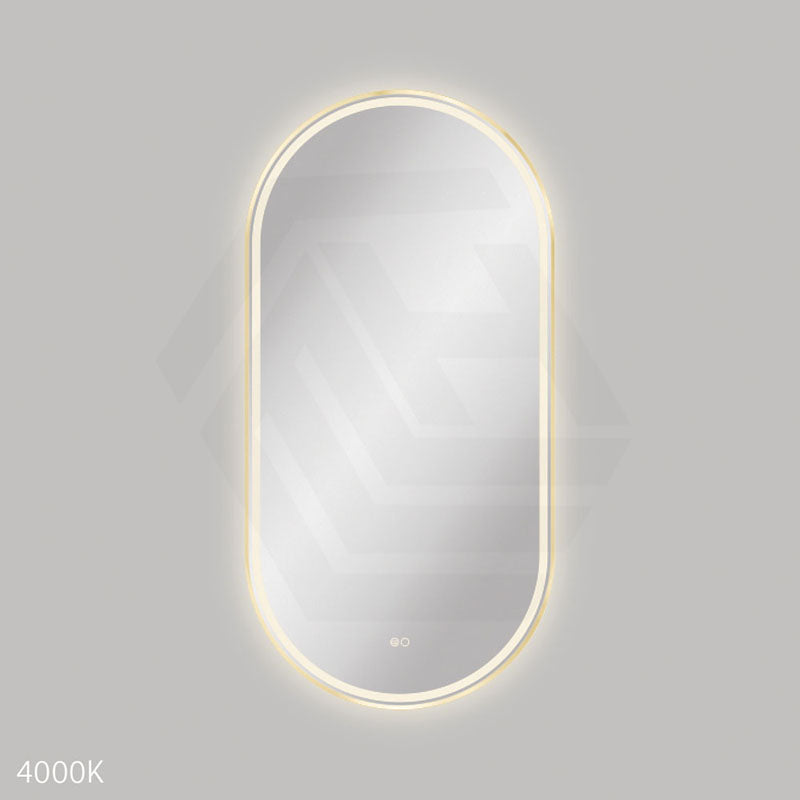 600x1200mm Fienza Empire Pill Framed Touch Sensor Frontlit LED Mirror Vertical/Horizontal Brushed Gold