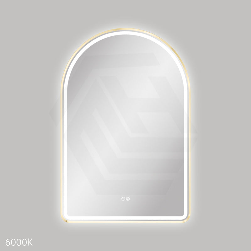 600x900mm Fienza Valentina Arch Framed LED Mirror Touch Sensor Brushed Gold
