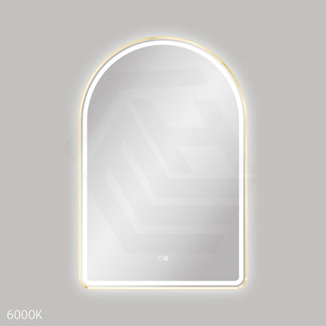 600x900mm Fienza Valentina Arch Framed LED Mirror Touch Sensor Brushed Gold