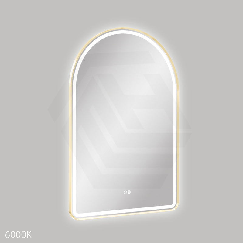 600x900mm Fienza Valentina Arch Framed LED Mirror Touch Sensor Brushed Gold