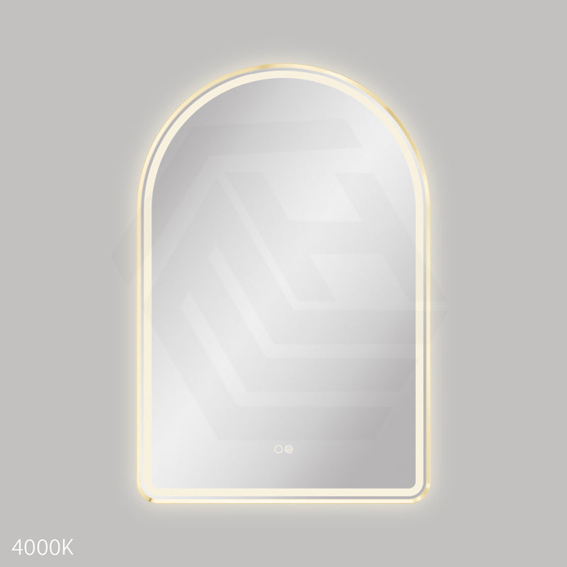 600x900mm Fienza Valentina Arch Framed LED Mirror Touch Sensor Brushed Gold