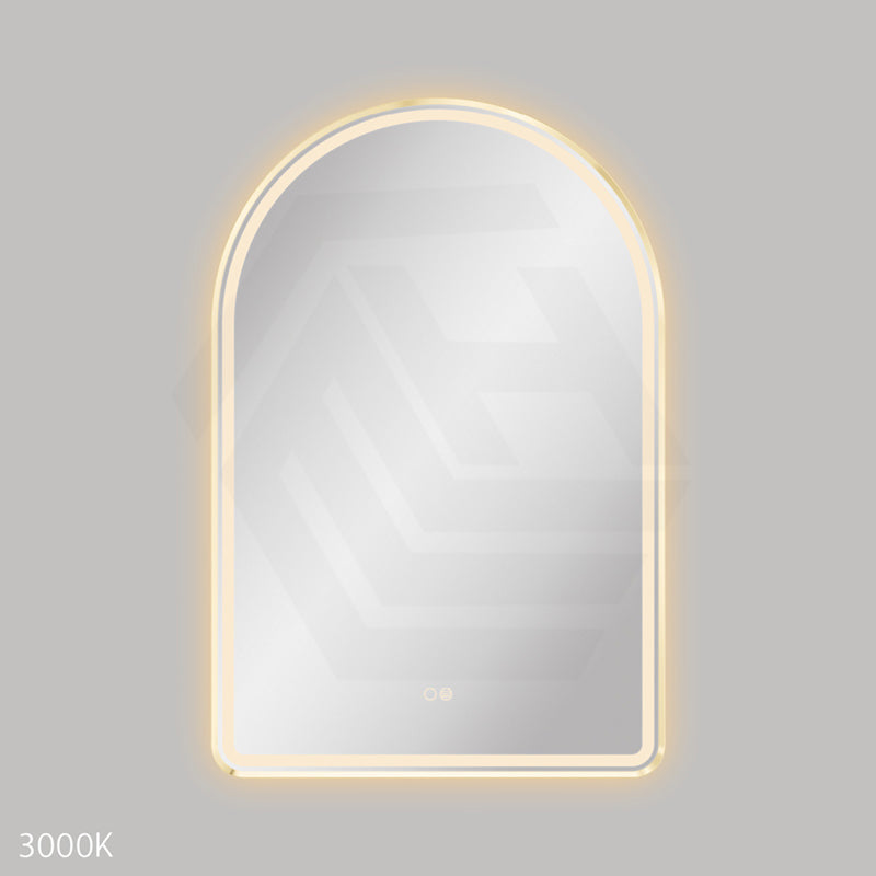 600x900mm Fienza Valentina Arch Framed LED Mirror Touch Sensor Brushed Gold