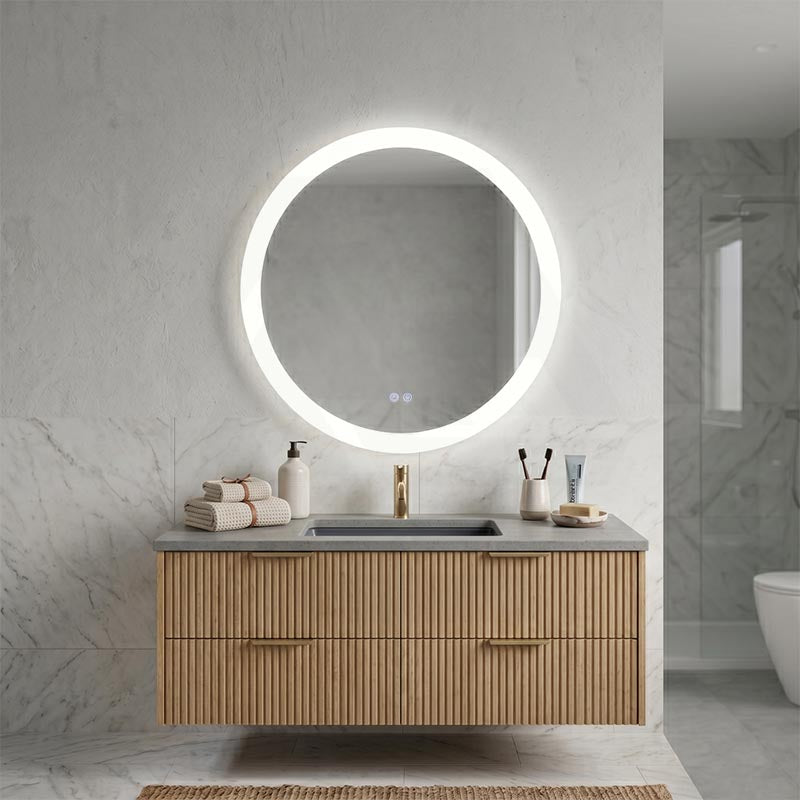 696mm Fienza Kaya Round Pencil Edge Frontlit LED Mirror Touch Sensor