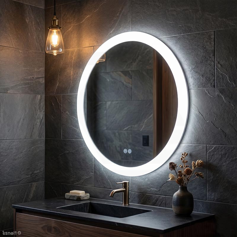 696mm Fienza Kaya Round Pencil Edge Frontlit LED Mirror Touch Sensor