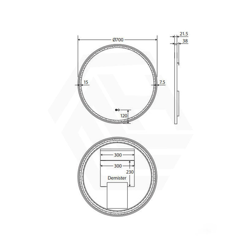 700mm Fienza Reba Round Framed Touch Sensor Frontlit LED Mirror Variant Colour Available