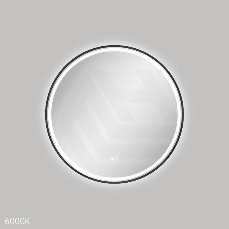 700mm Fienza Reba Round Framed Touch Sensor Frontlit LED Mirror Matt Black