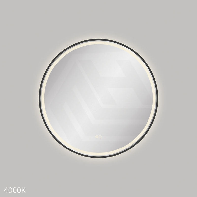 700mm Fienza Reba Round Framed Touch Sensor Frontlit LED Mirror Matt Black