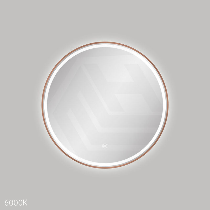 700mm Fienza Reba Round Framed Touch Sensor Frontlit LED Mirror Brushed Copper