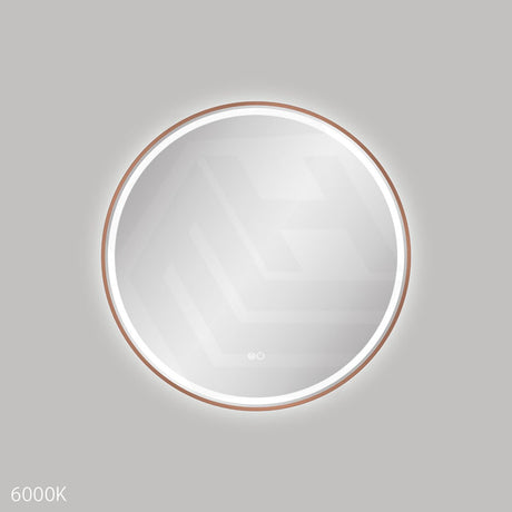 700mm Fienza Reba Round Framed Touch Sensor Frontlit LED Mirror Brushed Copper