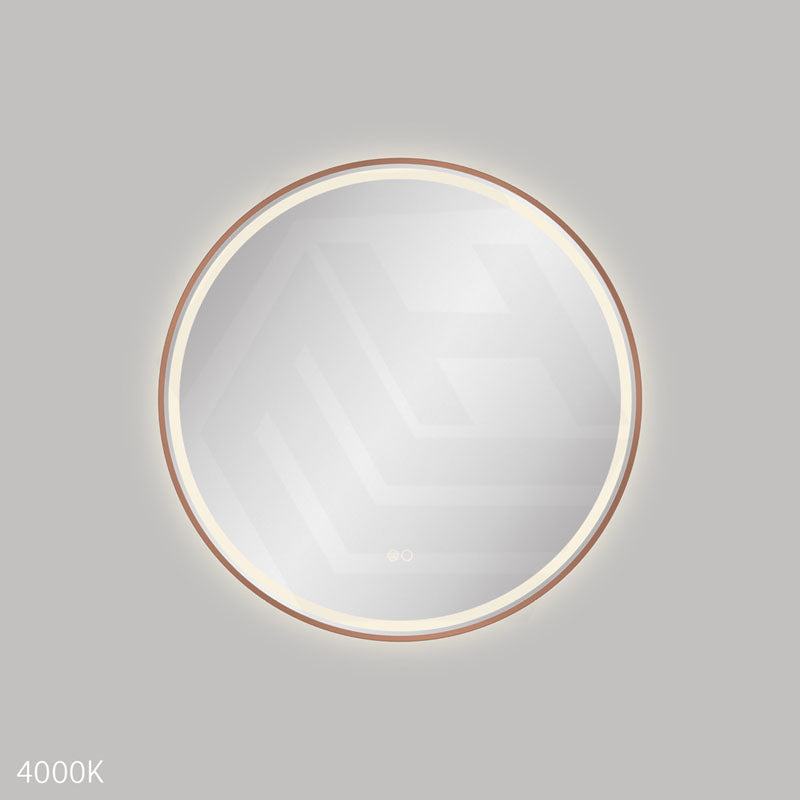 700mm Fienza Reba Round Framed Touch Sensor Frontlit LED Mirror Brushed Copper