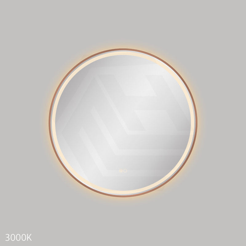 700mm Fienza Reba Round Framed Touch Sensor Frontlit LED Mirror Brushed Copper