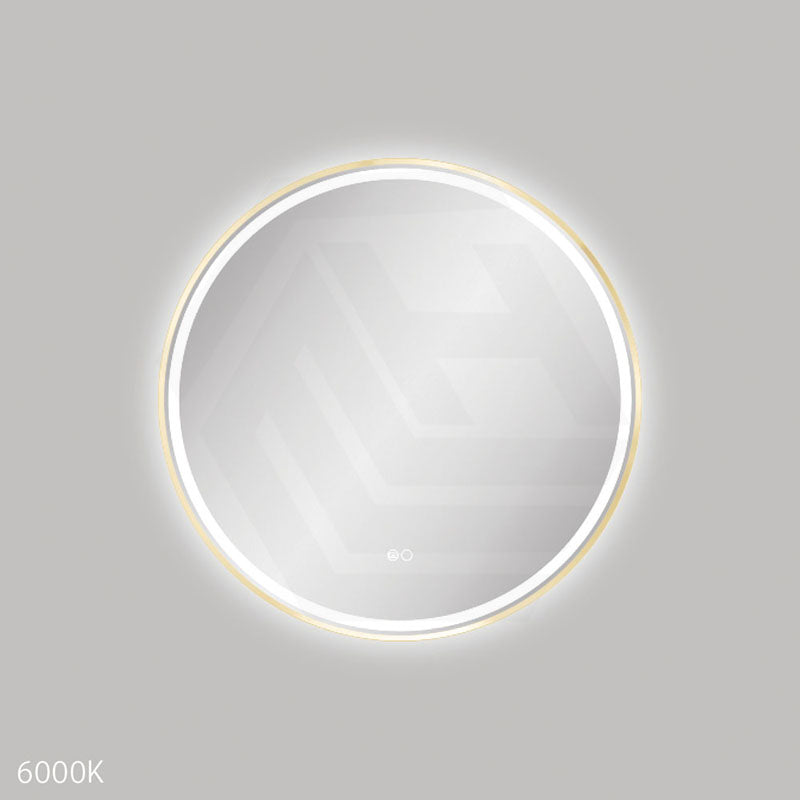 700mm Fienza Reba Round Framed Touch Sensor Frontlit LED Mirror Brushed Gold