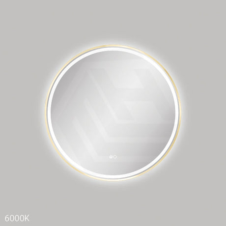 700mm Fienza Reba Round Framed Touch Sensor Frontlit LED Mirror Brushed Gold