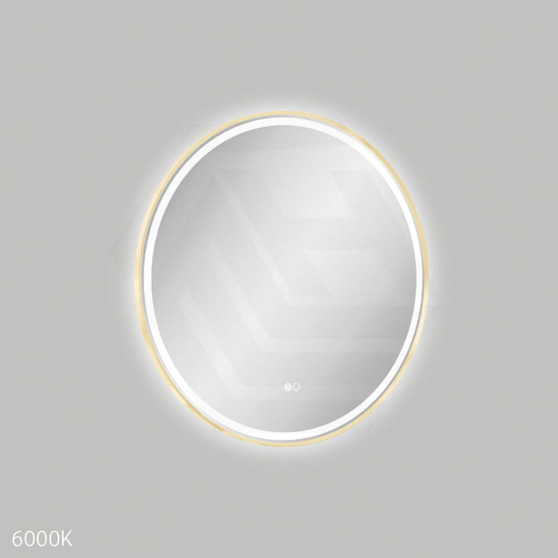 700mm Fienza Reba Round Framed Touch Sensor Frontlit LED Mirror Brushed Gold