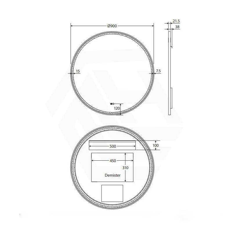 900mm Fienza Reba Round Framed Touch Sensor Frontlit LED Mirror Variant Colour Available