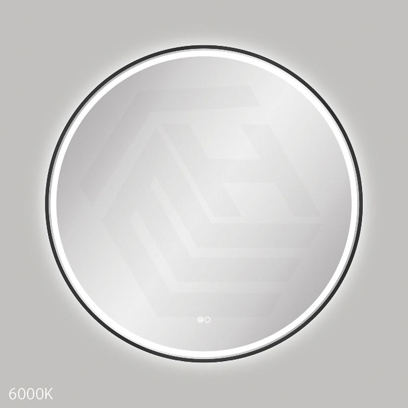 900mm Fienza Reba Round Framed Touch Sensor Frontlit LED Mirror Matt Black