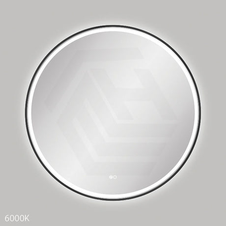 900mm Fienza Reba Round Framed Touch Sensor Frontlit LED Mirror Matt Black