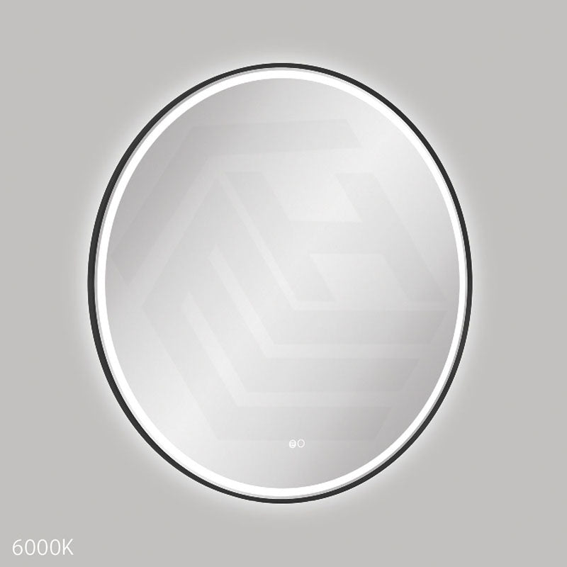 900mm Fienza Reba Round Framed Touch Sensor Frontlit LED Mirror Matt Black
