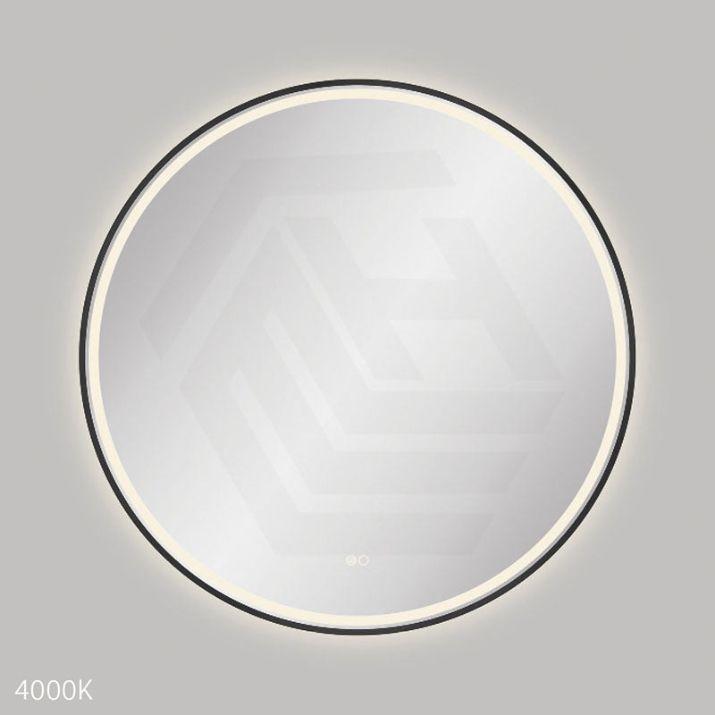 900mm Fienza Reba Round Framed Touch Sensor Frontlit LED Mirror Matt Black
