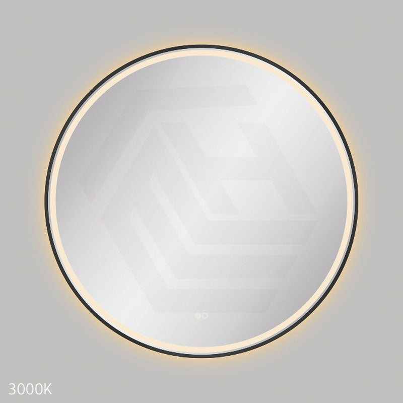 900mm Fienza Reba Round Framed Touch Sensor Frontlit LED Mirror Matt Black