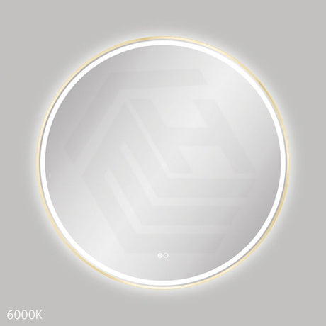 900mm Fienza Reba Round Framed Touch Sensor Frontlit LED Mirror Brushed Gold