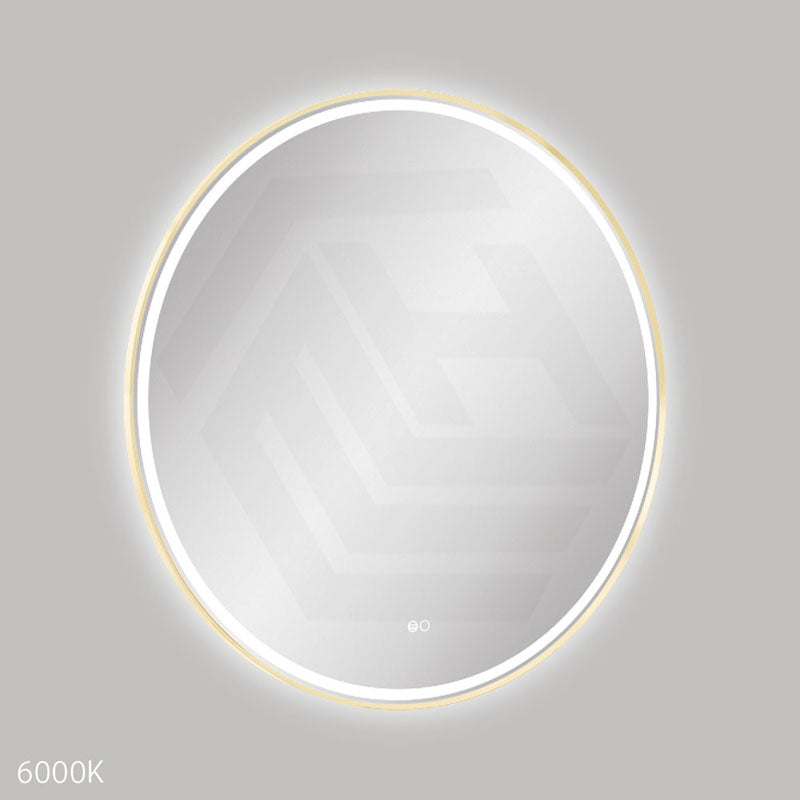 900mm Fienza Reba Round Framed Touch Sensor Frontlit LED Mirror Brushed Gold