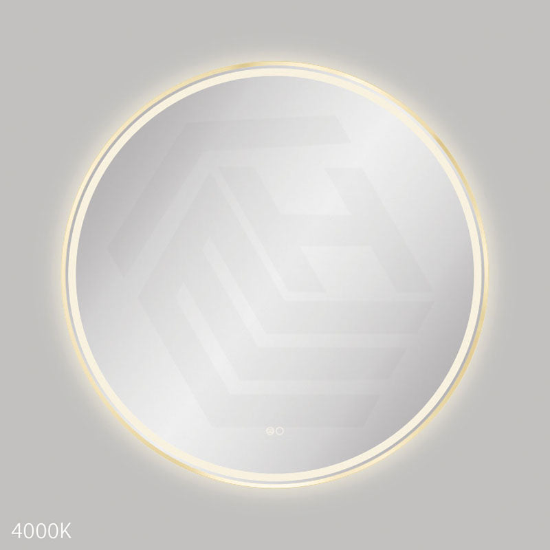900mm Fienza Reba Round Framed Touch Sensor Frontlit LED Mirror Brushed Gold