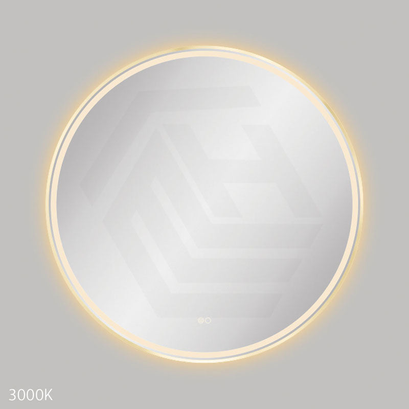 900mm Fienza Reba Round Framed Touch Sensor Frontlit LED Mirror Brushed Gold