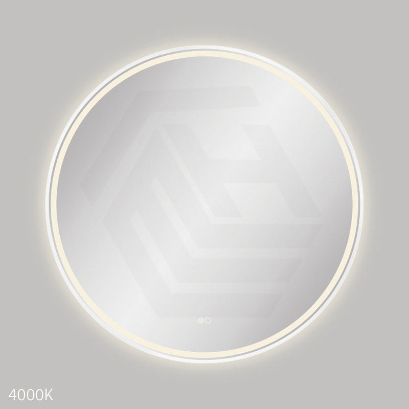 900mm Fienza Reba Round Framed Touch Sensor Frontlit LED Mirror Matt White