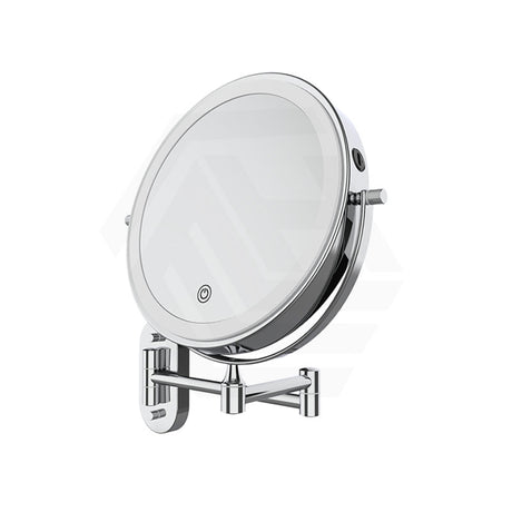 200mm Fienza Round Framed 1&5x Magnifier Rechargeable LED Mirror with Swivel Arm Chrome