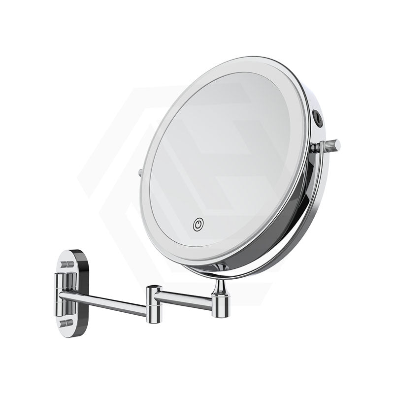200mm Fienza Round Framed 1&5x Magnifier Rechargeable LED Mirror with Swivel Arm Chrome