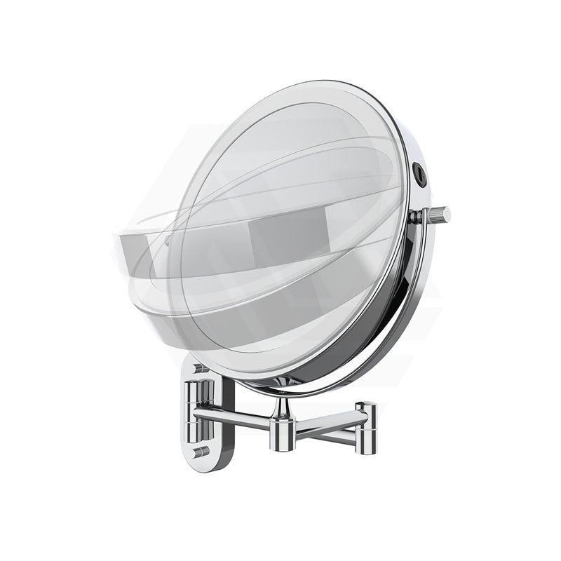 200mm Fienza Round Framed 1&5x Magnifier Rechargeable LED Mirror with Swivel Arm Chrome