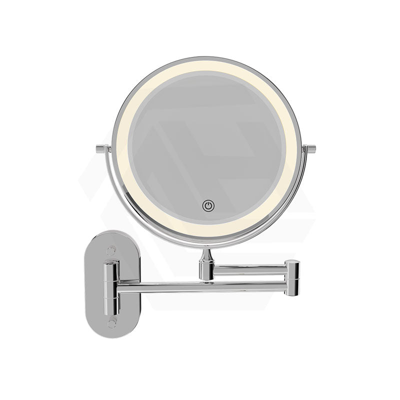 200mm Fienza Round Framed 1&5x Magnifier Rechargeable LED Mirror with Swivel Arm Chrome