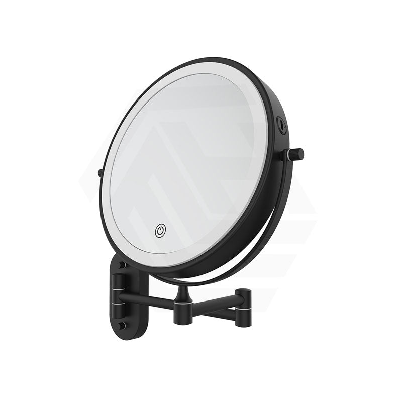 200mm Fienza Round Framed 1&5x Magnifier Rechargeable LED Mirror with Swivel Arm Matt Black