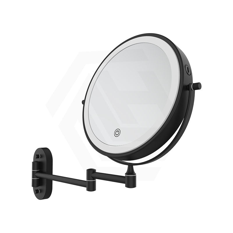 200mm Fienza Round Framed 1&5x Magnifier Rechargeable LED Mirror with Swivel Arm Matt Black