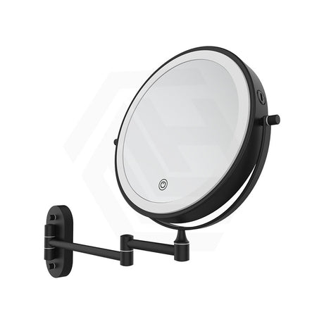 200mm Fienza Round Framed 1&5x Magnifier Rechargeable LED Mirror with Swivel Arm Matt Black