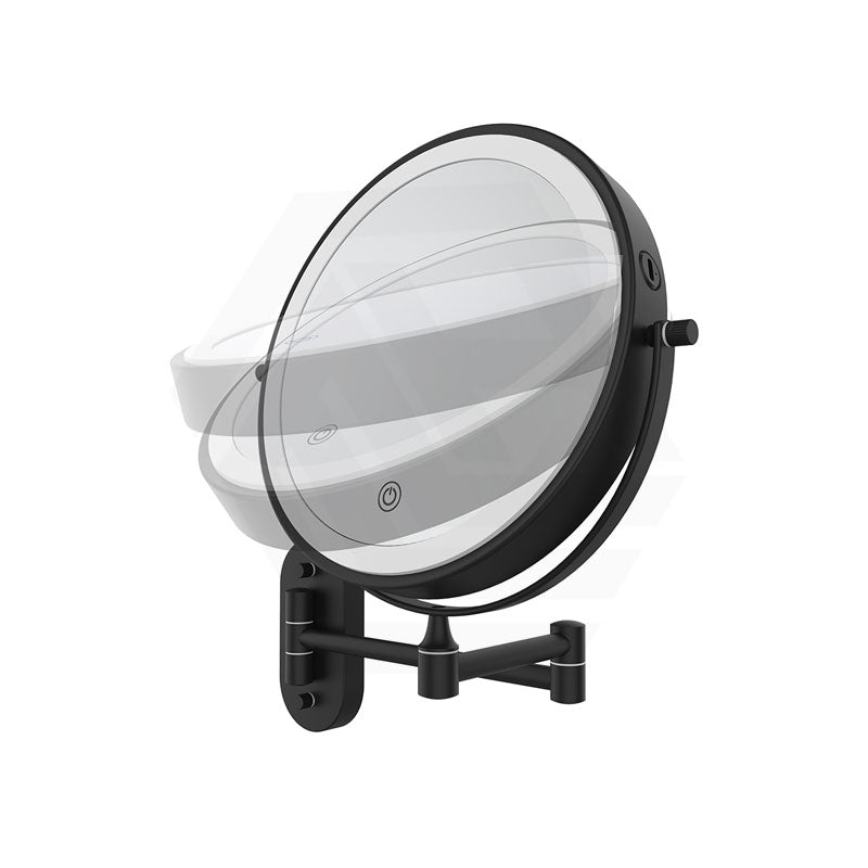 200mm Fienza Round Framed 1&5x Magnifier Rechargeable LED Mirror with Swivel Arm Matt Black