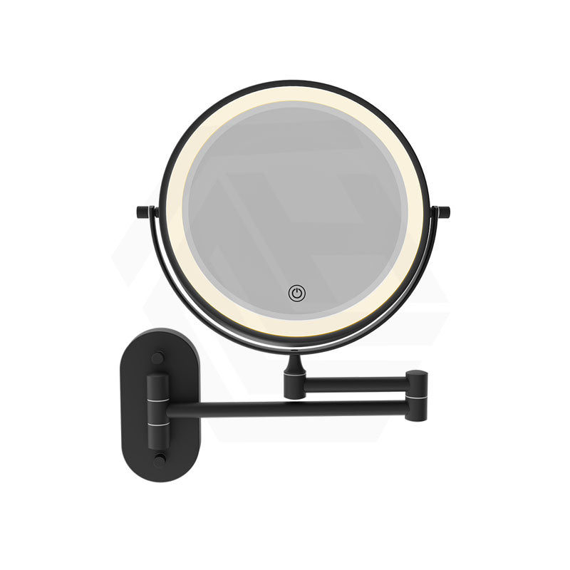 200mm Fienza Round Framed 1&5x Magnifier Rechargeable LED Mirror with Swivel Arm Matt Black