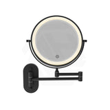 200mm Fienza Round Framed 1&5x Magnifier Rechargeable LED Mirror with Swivel Arm Matt Black