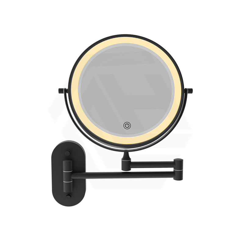 200mm Fienza Round Framed 1&5x Magnifier Rechargeable LED Mirror with Swivel Arm Matt Black